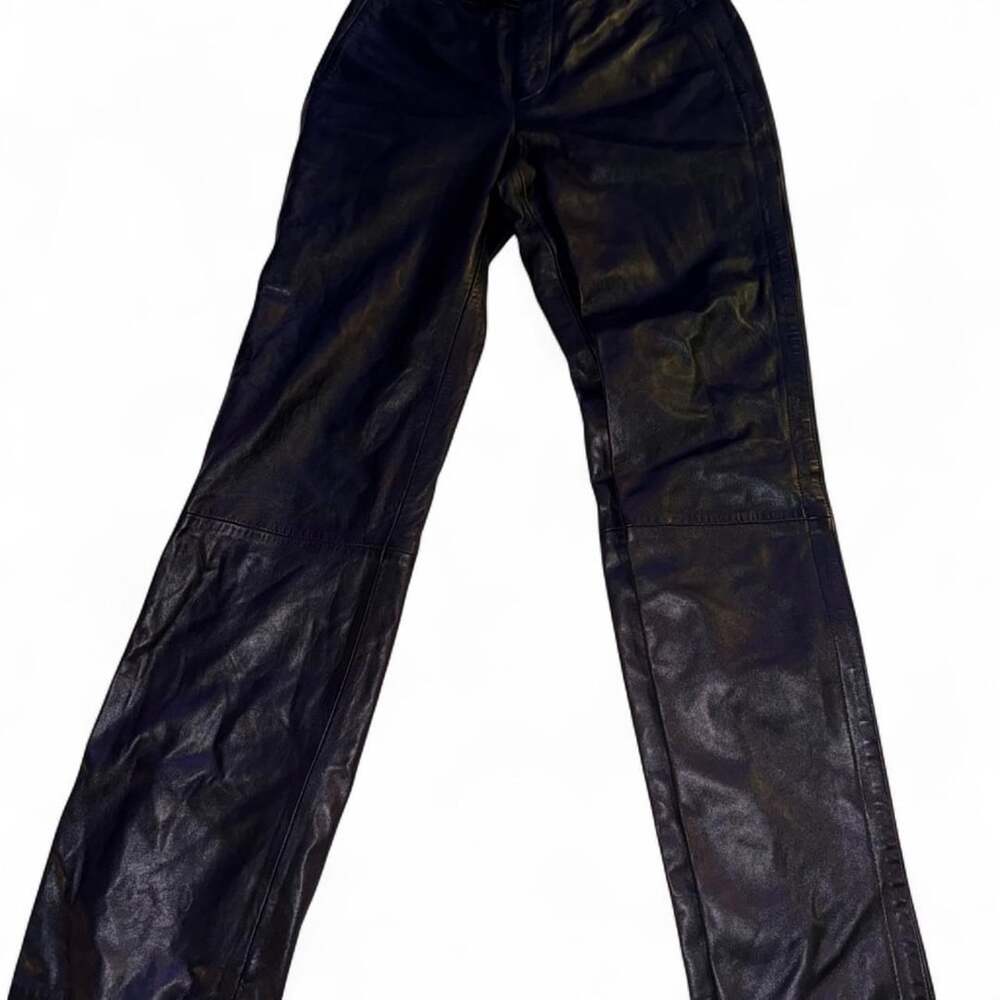 Banana Republic Leather Pants Size 0 Black Genuine Straight Leg Trousers